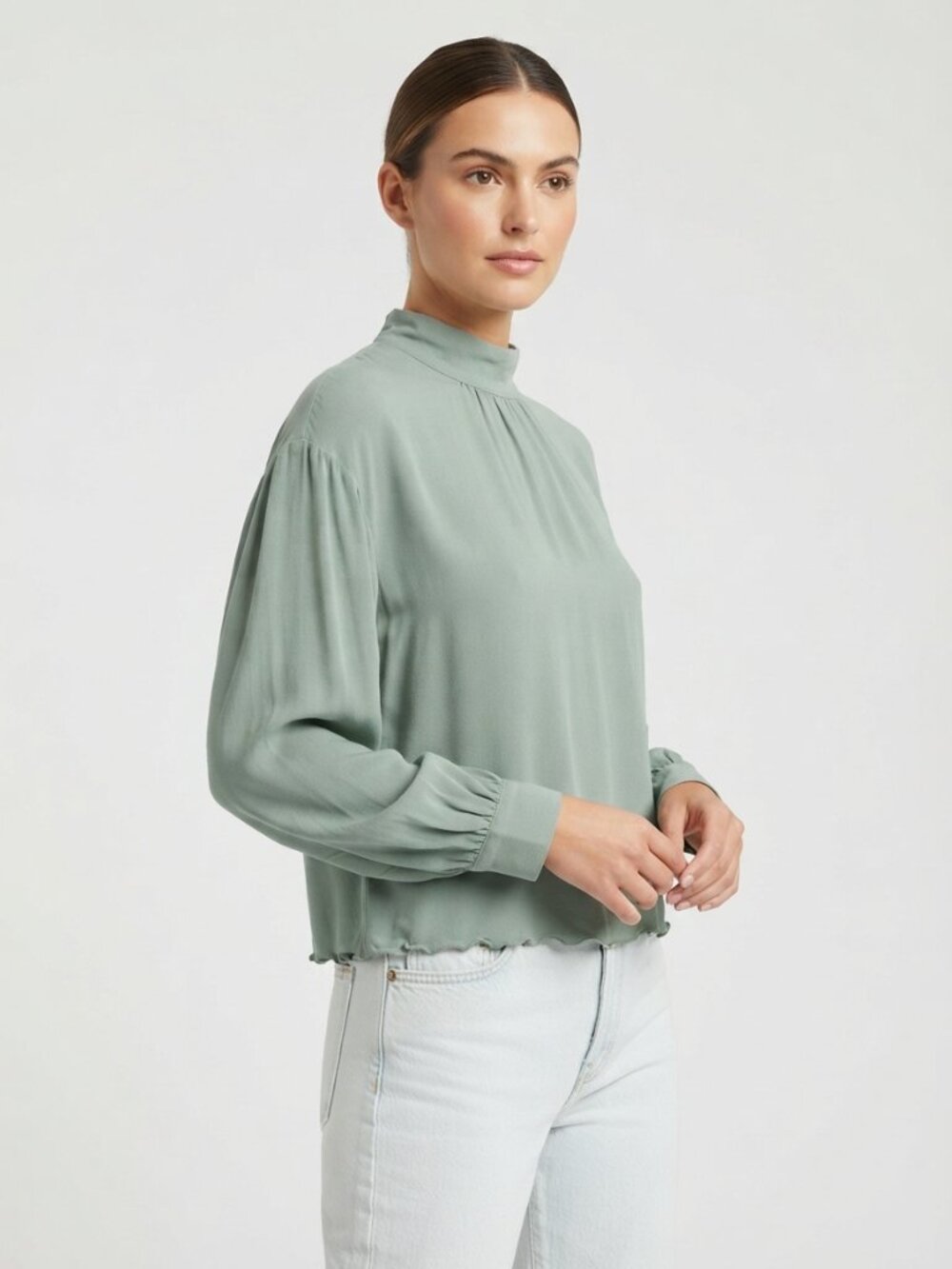 Vince 100% Silk Mock Neck Long Sleeve Blouse Size L